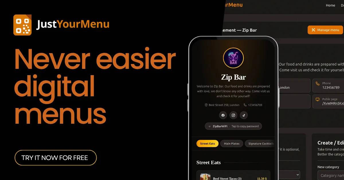 Never easier digital QR menus